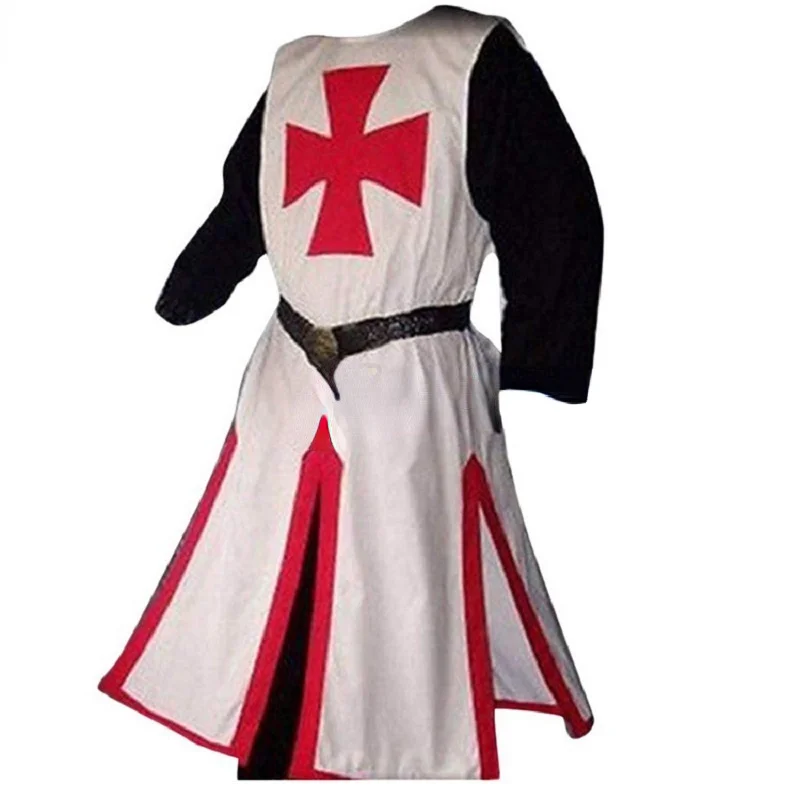 Medieval Men Plus Size Cosplay Robes Templar Knight Crusader Surcoat Long Sleeve Short Tops Reenactment Costume smile