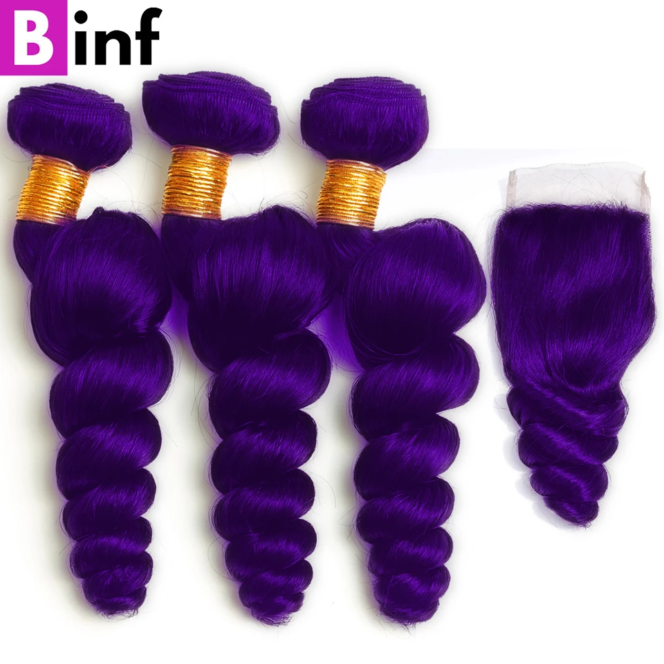 Colored With Purple Bundles Closure Frontal Wholesale Loose Wave Bundles with Closure Remy Preplucked Lace Frontal with Bundles smile