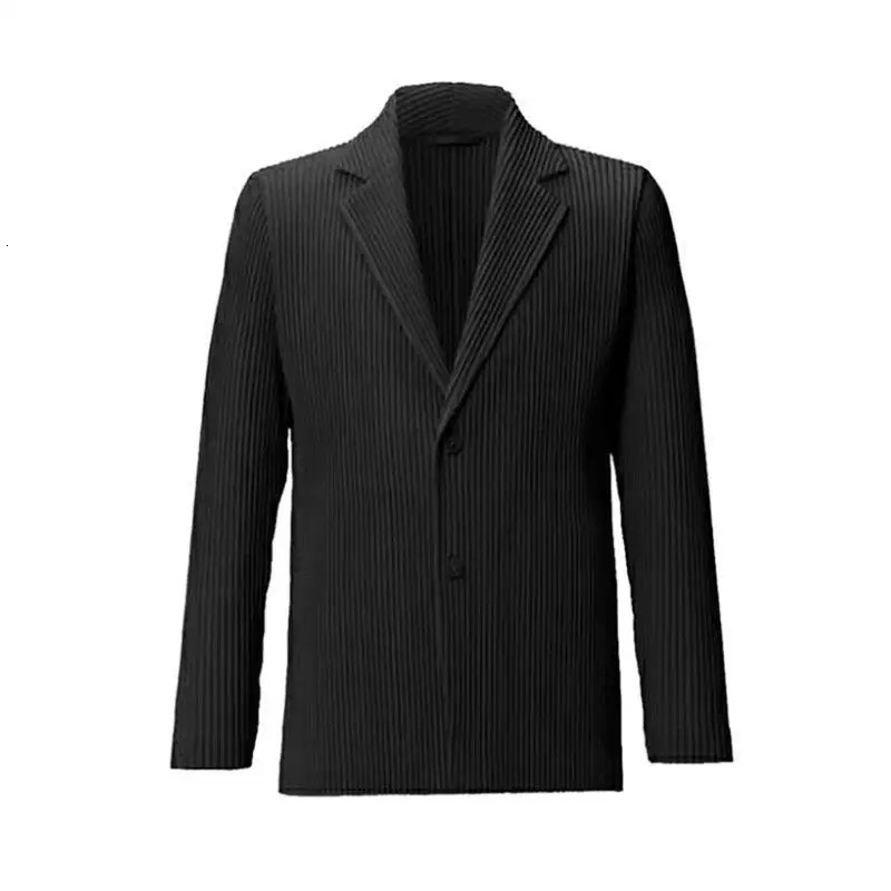 Miyake Original Pleated Long-sleeved Blazer Collar Jacket Mens Spring Senior Sense of Loose Casual Suits Japanese Clothing 240518
