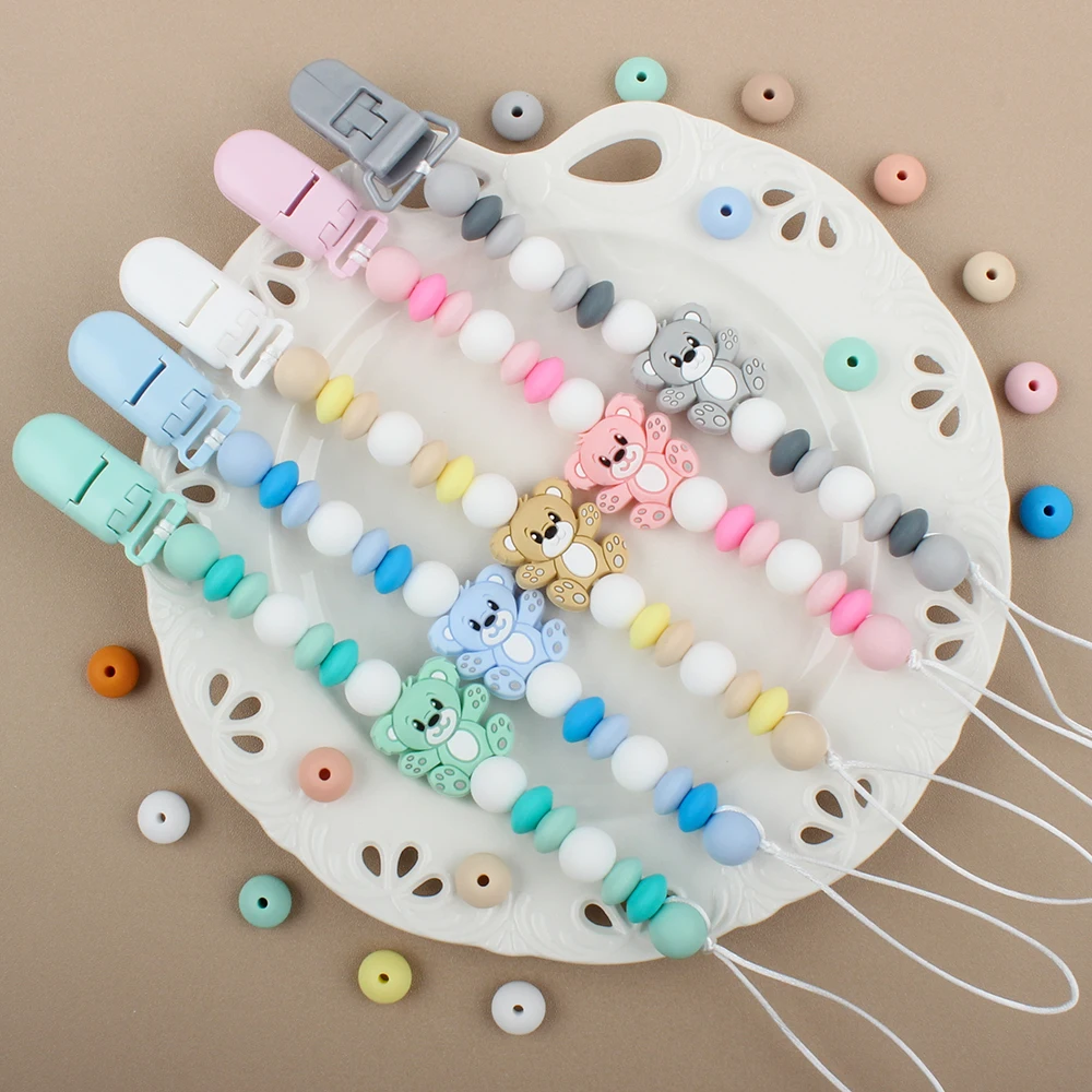 Clips Chian Baby Pacifier Bear Silicone Beads Anti-Lost Nipple Holder Baby Teething Dummy Holder Baby Chew Gift Accessories smile