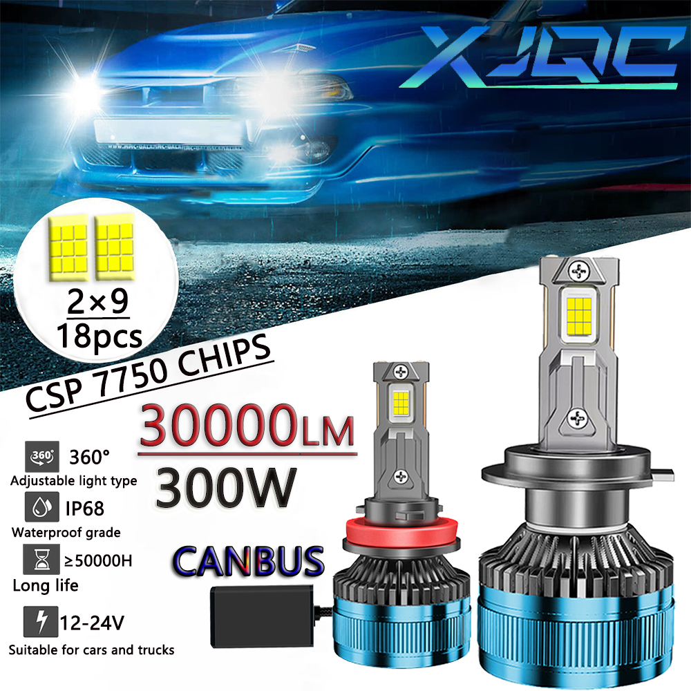 XJQC 300W 30000LM 6000K HB3 HB4 9005 9006 H1 H7 H4 H11 9012 H13 9004 Bulb Canbus Led Lamp CSP 7750 Power Car Headlight Light