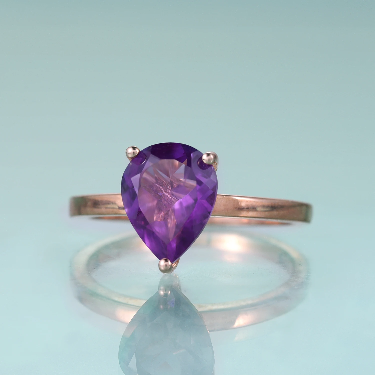 Sterling Gem's BALLET Sier ddmysmile Pear Shape Amethyst Solitaire Engagement Ring Dainty Wedding Rings Anniversary Promise Gift Smile