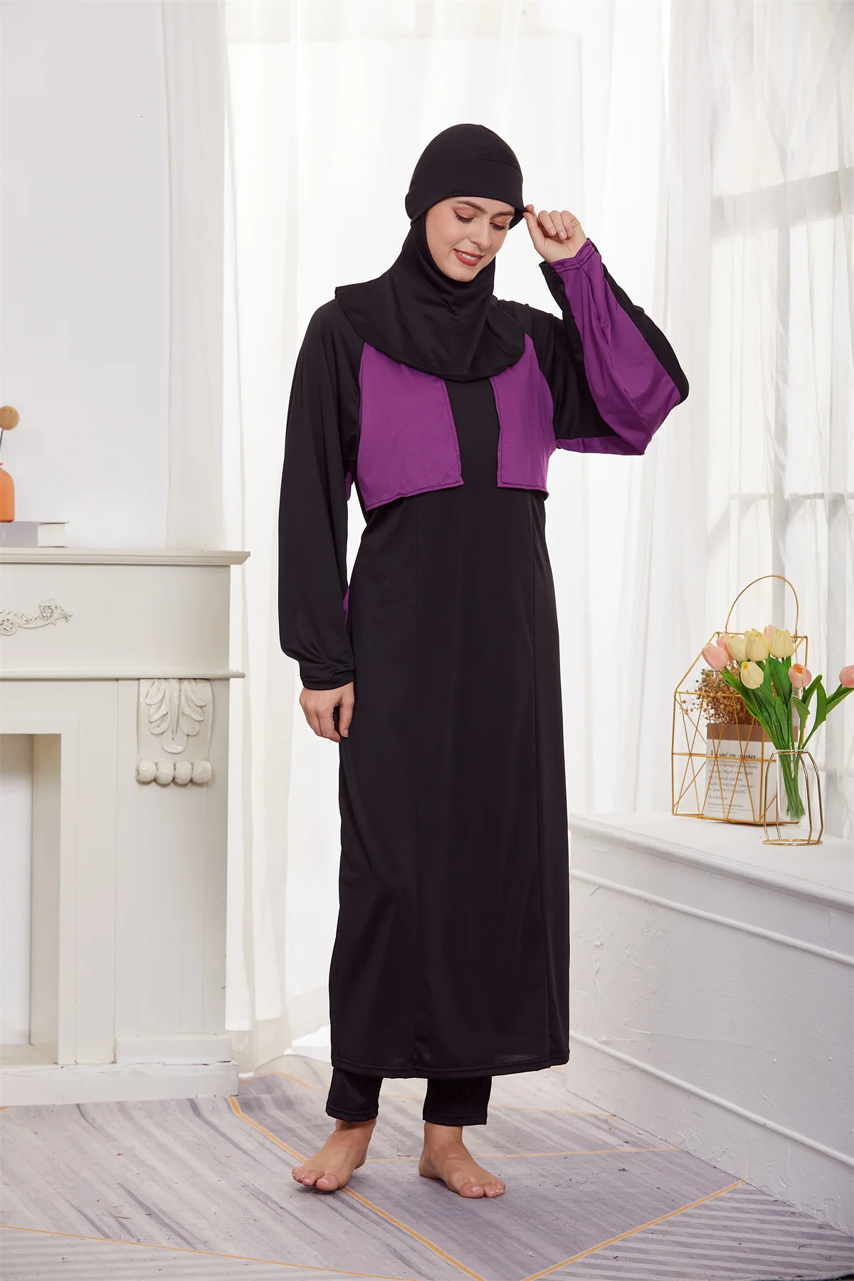 3Pcs Burkinis Islamic Muslim Beach Bathing Full Cover Swimwear Swimsuit With Swimming Hijab Cap Arab Modest ddmysmile Beachwear Smile