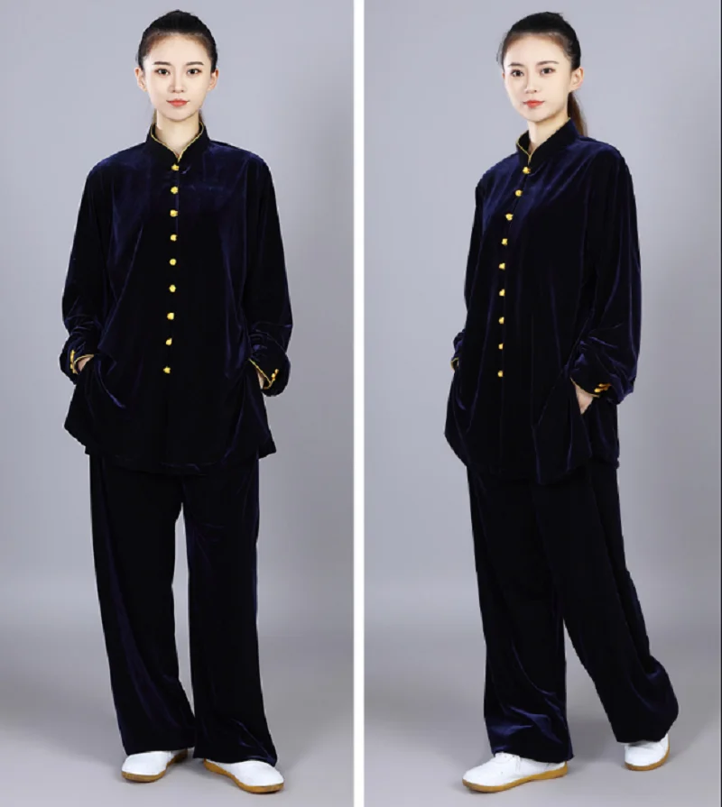 Men Chinese New Style Women Kung Fu Suits Autumn Winter Thickening Veet Tai Chi Martial Arts Costume Casual Sport Jacket Pants smile