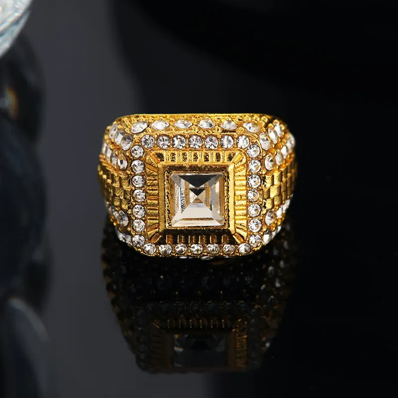Gold-color Men 1pcs Ring Hip Hop Trendy Street Handmade Point Glass Rhinestones Multiple Sizes Available Zinc Alloy Jewelry smile