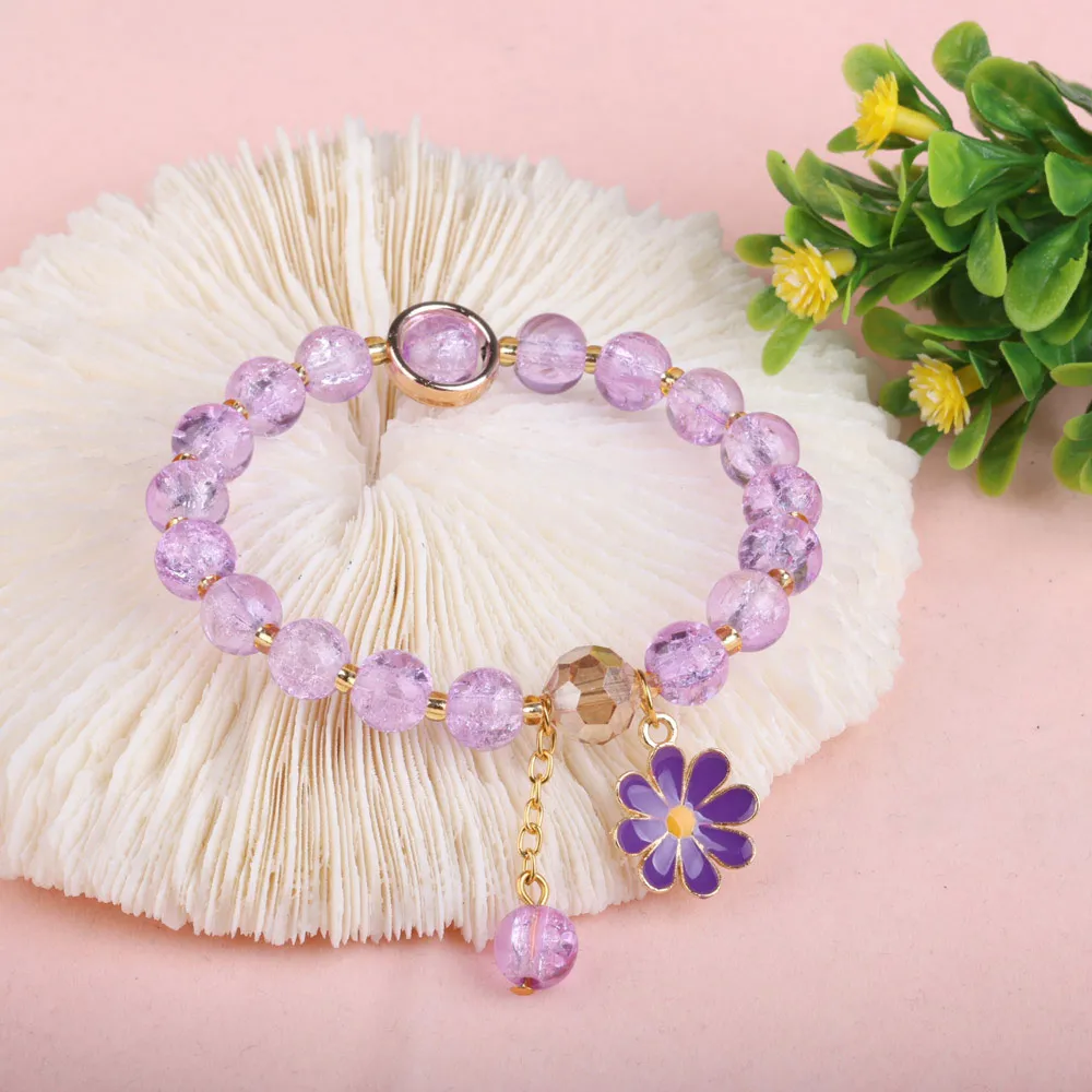 Crystal Bracelet Adjustable Beaded Colorful Crystal Glasses Flower Pendant Charm Bangle Party Anniversary Jewelry Gift ddmysmile For Girls Smile