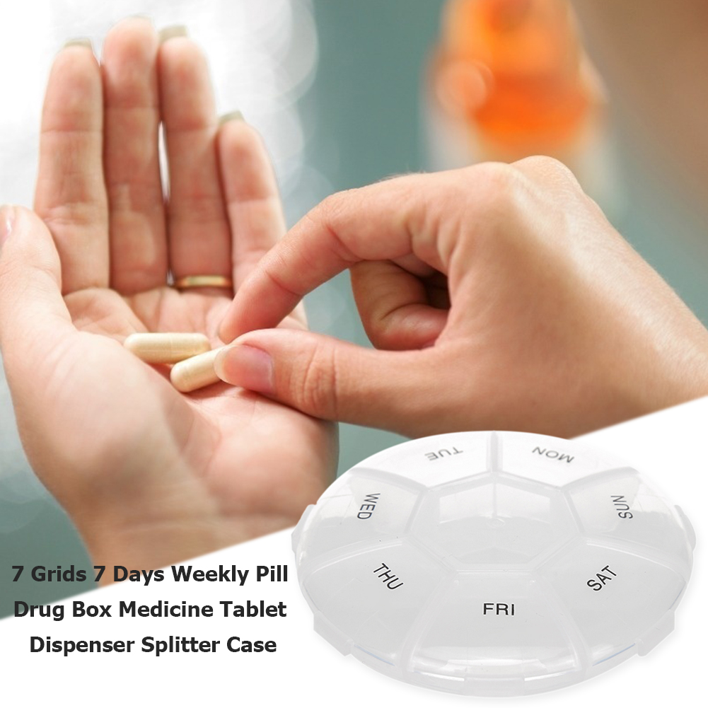 7 Days Weekly Pillbox Separate Container Portable Drugs Pill Container Round Plastic Transparent Health Care for Home Travel