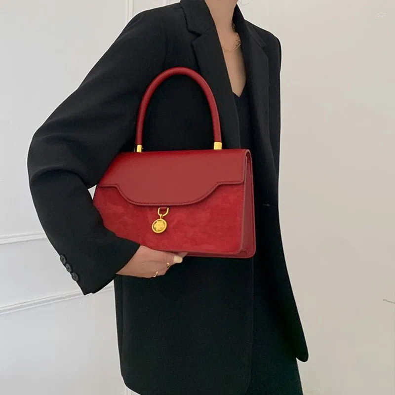 Evening Bags Fashion Red Suede PU Leather Handbag Woman Casual Totes Bag Lady Shoulder Designer Crossbody Purse Brand f423 4