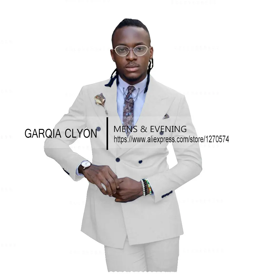 Pieces 2 Mans Suit Double Breasted Notch Lapel Flat Slim Fit Casual Tuxedos For Wedding smile