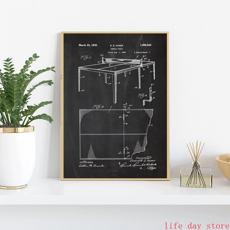 Patent Vintage Drawing Sport Poster Tennis Racket Table Tennis Racket Helmet Boxing ddmysmile Glove Patent For Living Room Home Decor Smile