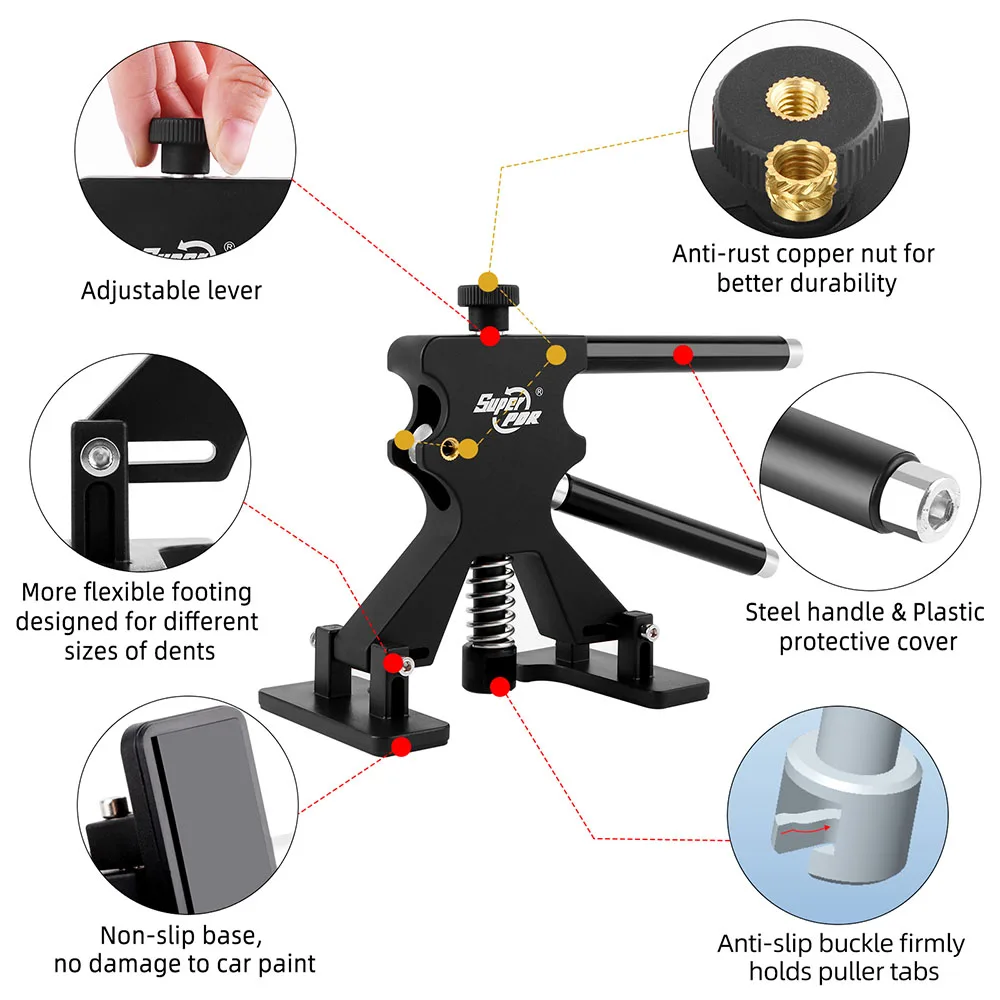 Super PDR Car Dent Puller Metal T Dent Repair Tool Auto Repair Sheet Metal Kit Slide Hammer Reverse Hammer Glue +15pcs Glue Pull