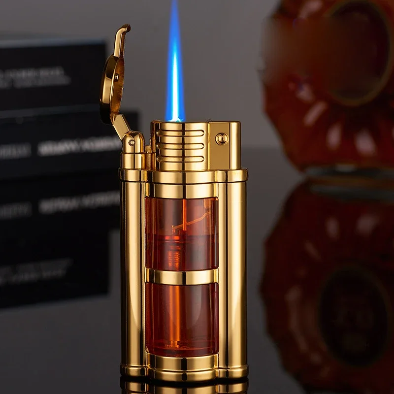 Mechanical Modeling Butane Gas Lighter Metal Outdoor Windproof Red Flame Turbo Jet Transparent Air Window Cigarette Lighter Gift