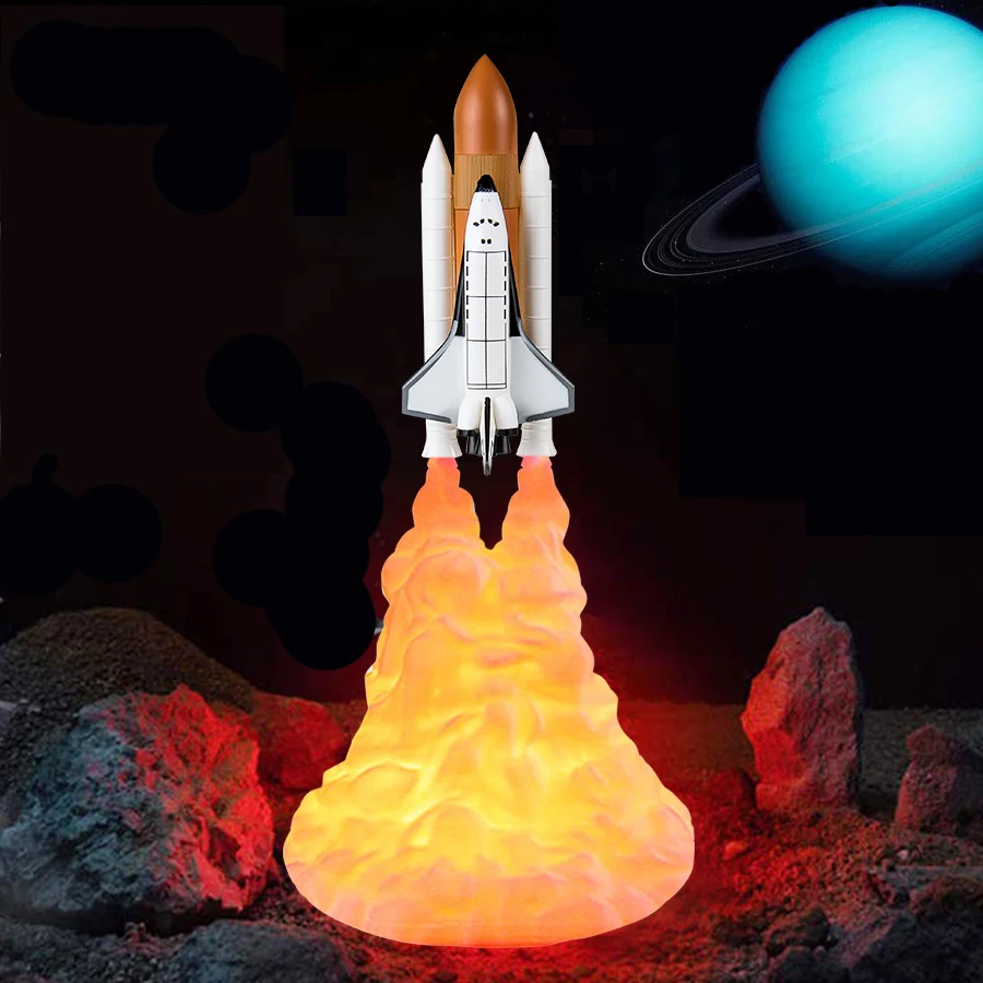 Night 3D Print LED Light Space Shuttle Rocket Lamp USB Rechargeable Table Lamp Children's Gift Bedside Study Desk Room Decor smile