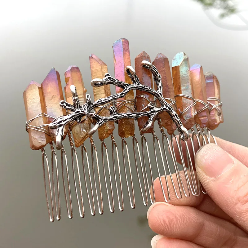 1PC Natural Crystal Quartz Branch Crown 2025 new Wicca Hair Clip