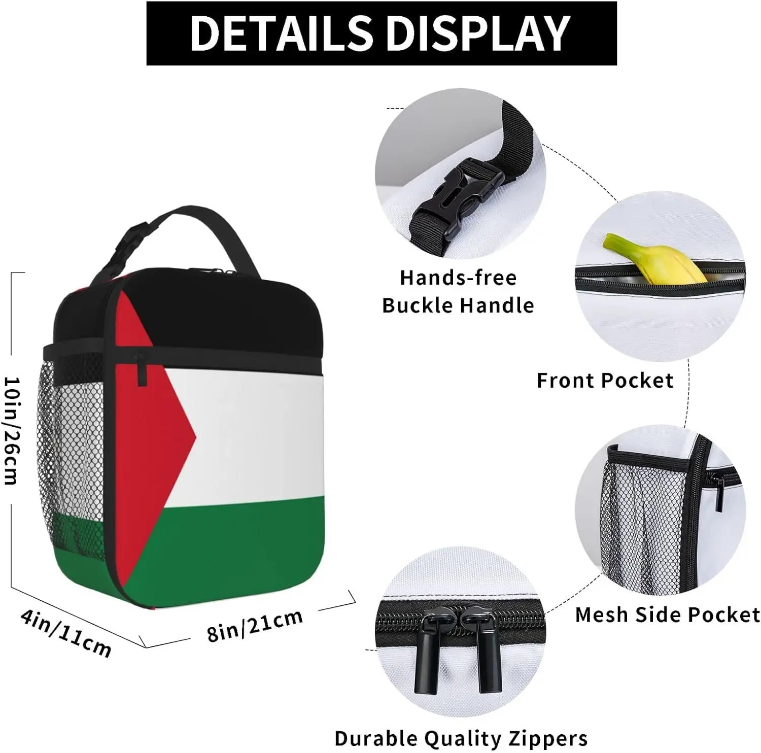Of Palestine Reusable Flag Thermal Lunch Bag Men Women Waterproof Portable Insulated Lunch Box ddmysmile For Work Picnic Beach Smile