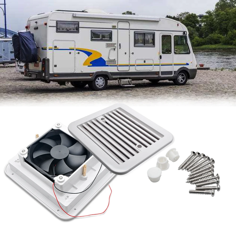 12V RV Caravan Side Vent Exhaust Fridge Vent with Fan Trailer Strong Wind Exhaust Car Accessories Camper No Noise Waterproof