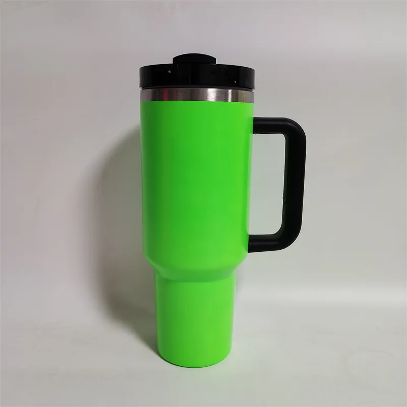 US Warehouse 40oz Reusable Tumbler Fluorescent Paint Tumblers with Handle and Straw Stainless Steel Insulated Travel Mug Tumbler DIY