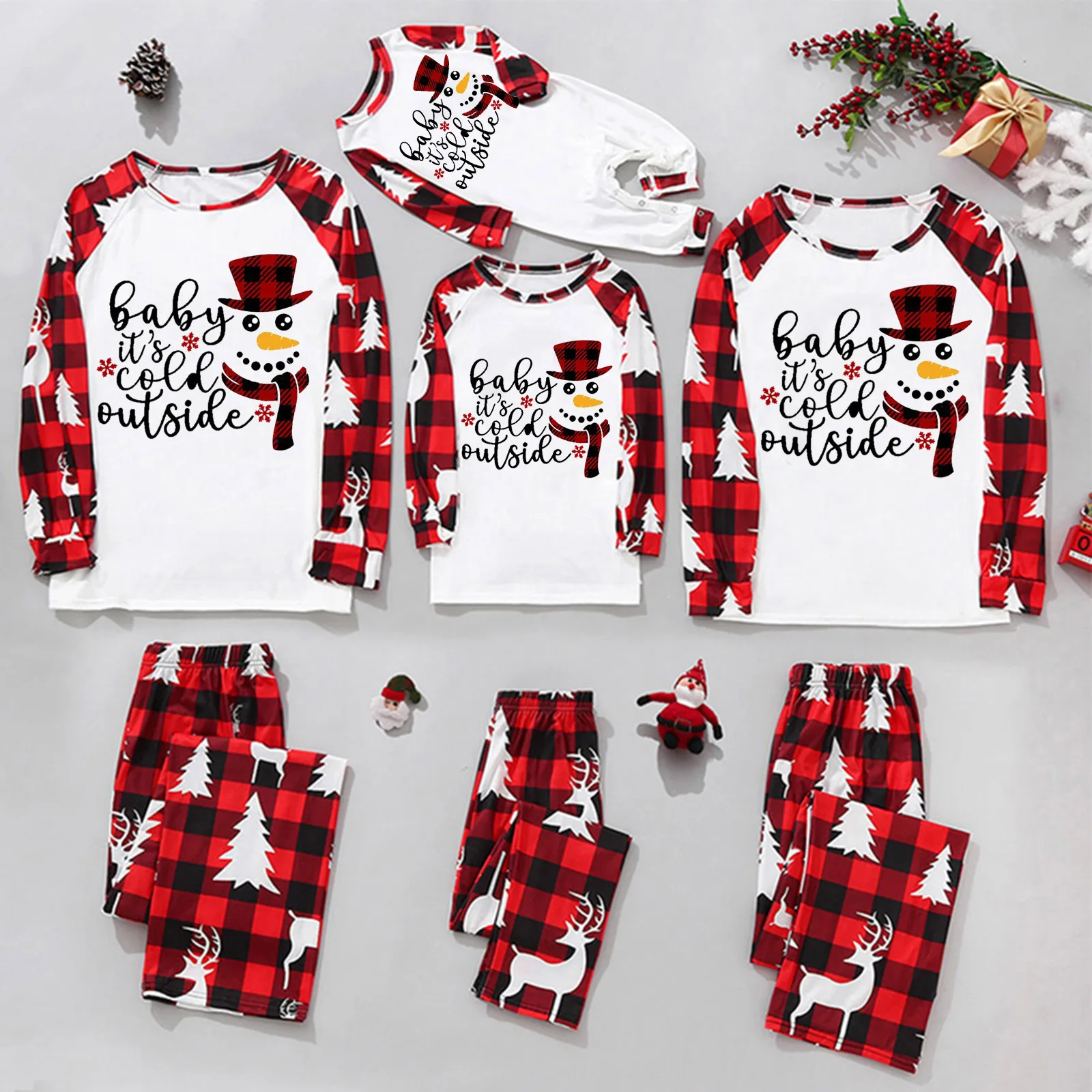 Pamas New Christmas Family 2023 Xmas Print Red And White With Cozy Comfortable Family Matching Outfits Baby Clothes Home Set smile