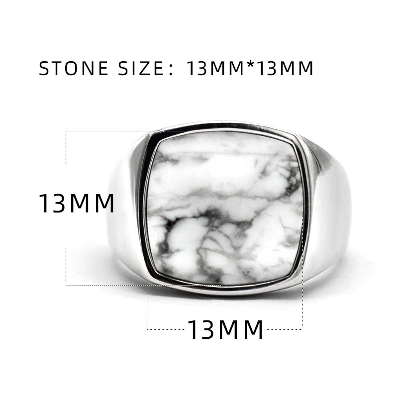 Ring Men's New Smooth Sterling Sier Natural White Turquoise Square Boulder Ring Simple Classic Seal Jewelry Women Gift smile