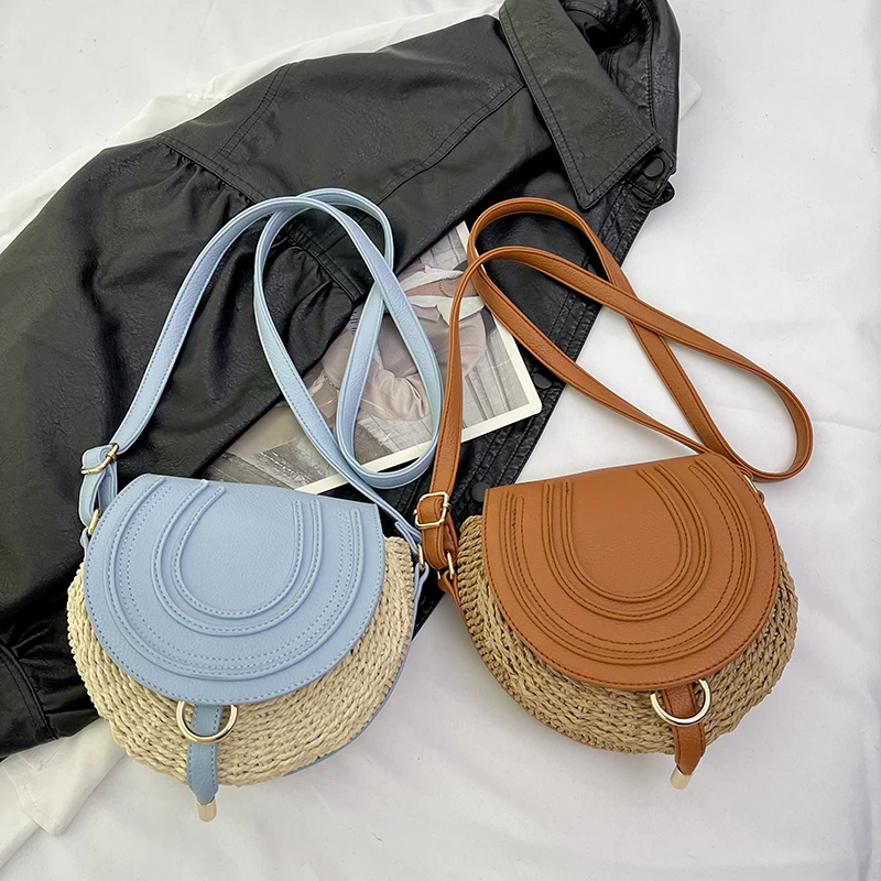 LEFTSIDE Small Straw Saddle Bags for Women 2023 Summer Crossbody Bags Lady Travel Purses and Handbags Female Shoulder Bag