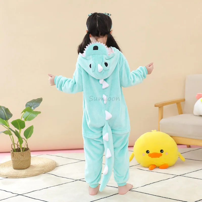 Kigurumi Pamas Dinosaur Children Boy Girl Anime Overall Panda Pijama Onesie Kids Baby Costume Winter Animal Sleepwear Cosplay smile
