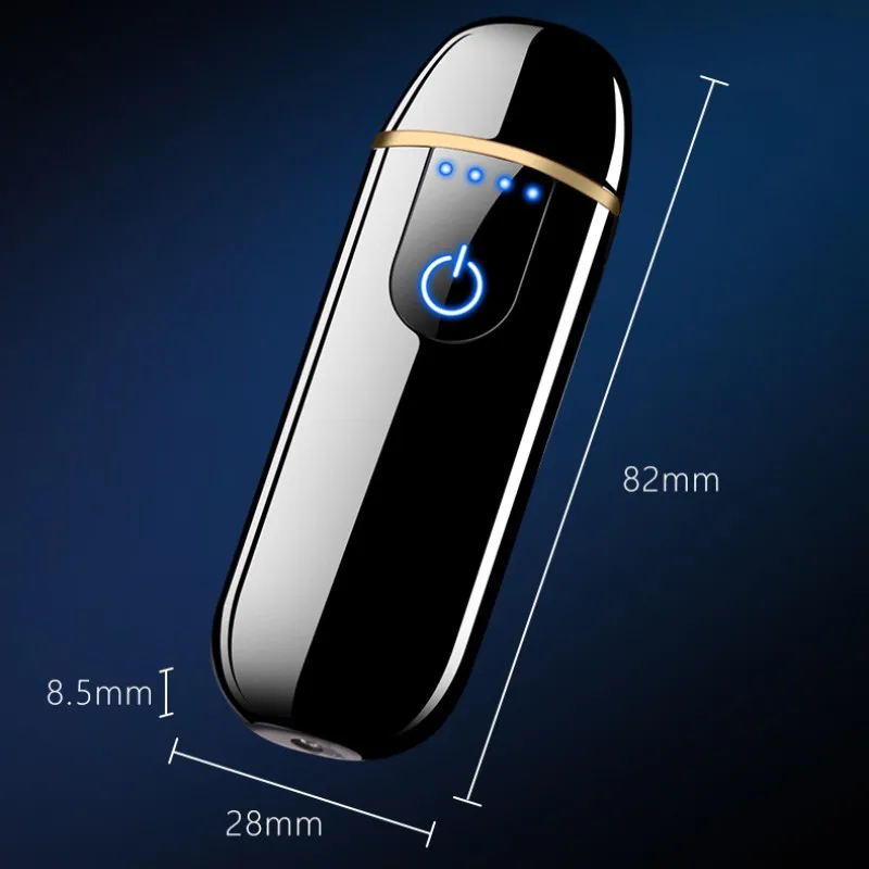 Mini Windproof Metal Thickened Tungsten USB Fast Charging Lighter Cool Color Portable Touch Sensor LED Power Display Men's Gifts