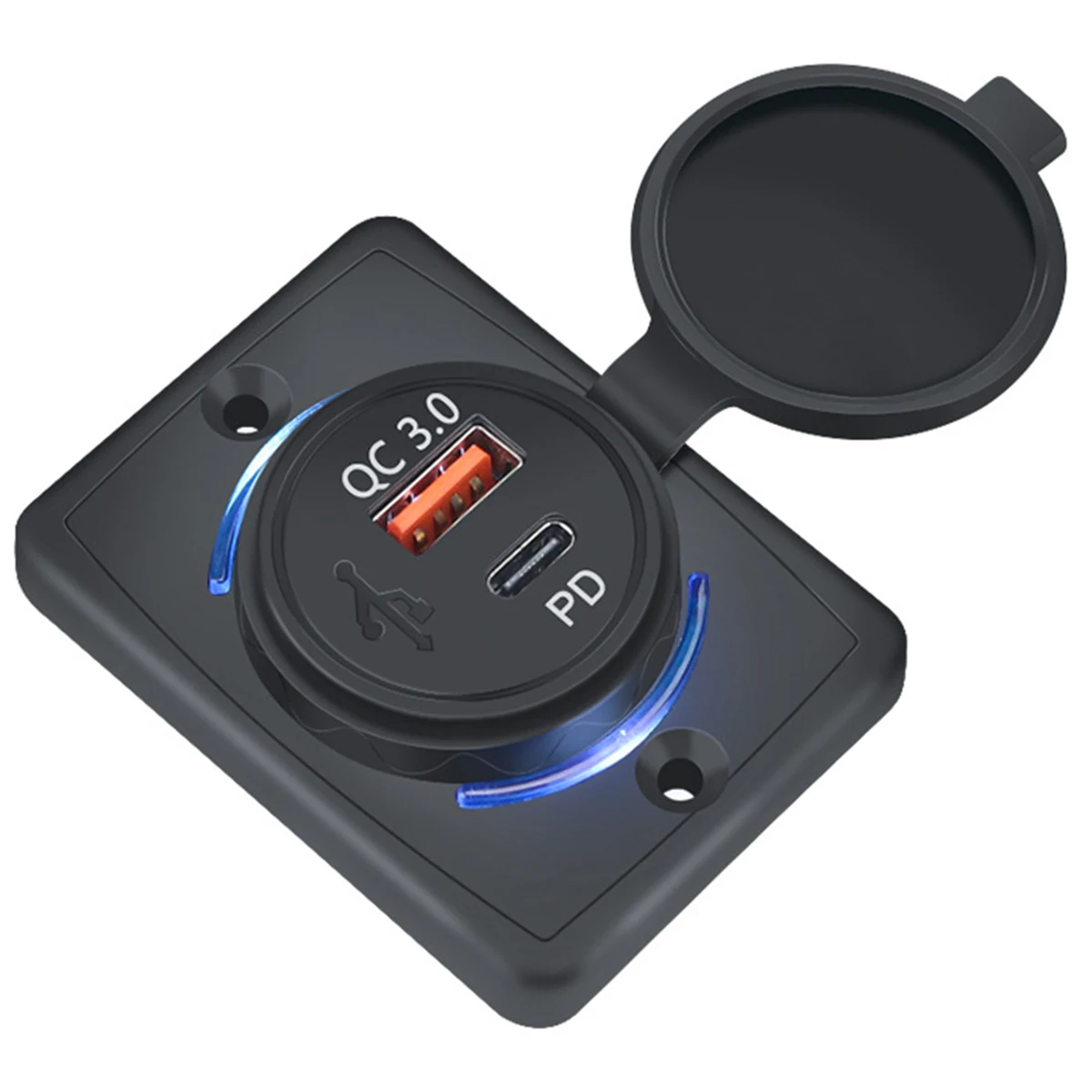 12-24V Car USB QC3.0+PD Port Charger LED Light Car Charger Socket Adapter Waterproof Car Charger Panel for Car Marine Boat RV QC3.0+PD smile QC3.0+PD 