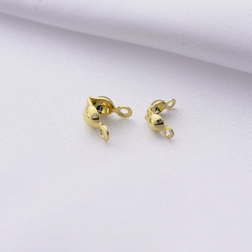 Real Thick Gold 14K Plating 3/4mm Cup Double Bead Tip Crimp DIY Cap Out DIYJewelry Making Supplies 50PCS smile