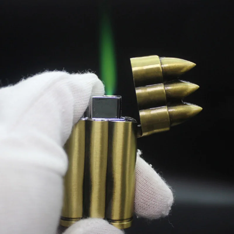 Creative Bullet Inflatable Lighter Windproof Straight Butane Gas Lighter Military Fan Bronze Windproof Flame Cigarette Lighter