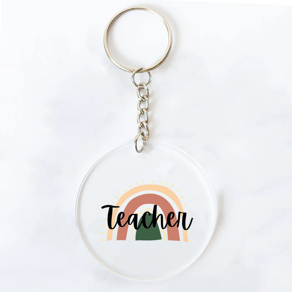 Life Rainbow Acrylic Teacher Keychain Special Teacher Charm Keychain End of Term Gift Best Teacher Ever Key Accessories Keyring smile