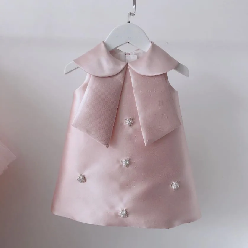 Flower new Girl Pink Gown Children 2025 Birthday Baptism Dresses For Kids Elegant Lace Bow Frocks Girls Boutique Party Clothes A1339