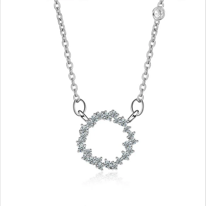 Necklace Real Solid Moissanite Sterling Sier Dia Circle Pendant Necklace for Women Men Promise Wedding Gift Jewelry smile