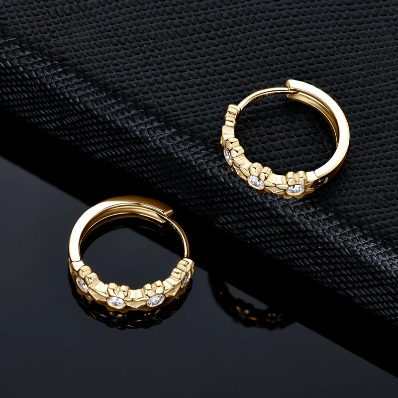Yellow Gold Anziw Plated Women's ddmysmile Earrings Delicate Flower Hoops 2.2Mm Real Moissanite Sier Certified Jewelry Wedding Smile