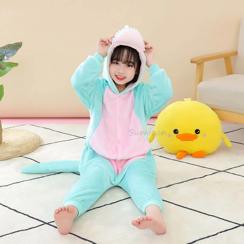 Kigurumi Pamas Dinosaur Children Boy Girl Anime Overall Panda Pijama Onesie Kids Baby Costume Winter Animal Sleepwear Cosplay smile