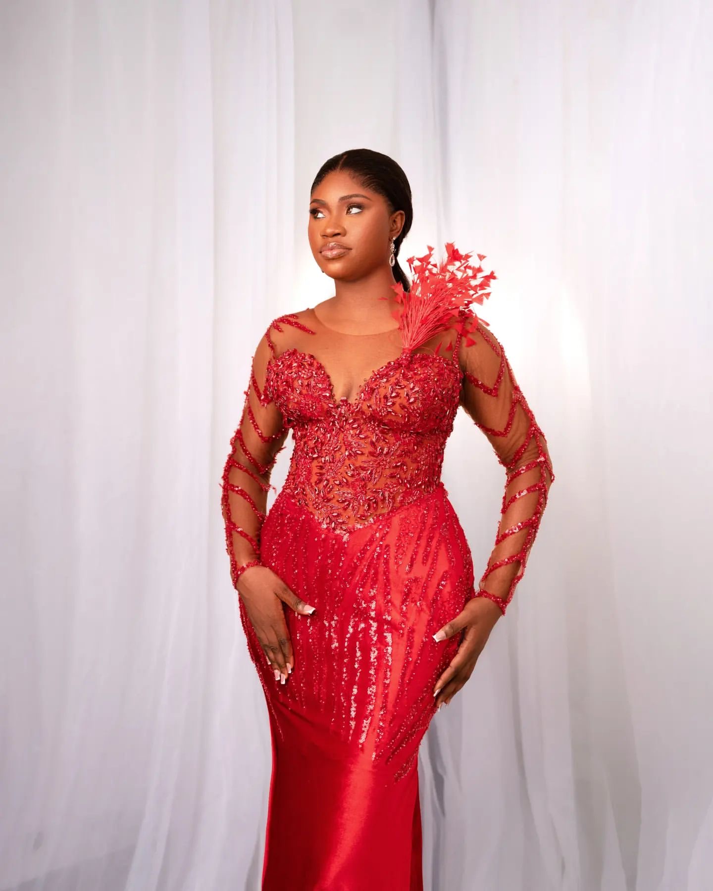 2024 Plus Size Aso Ebi Red Mermaid Prom Dress Beaded Lace Crystals Velvet Evening Formal Party Evening Birthday Engagement Second Thanksgiving Dresses