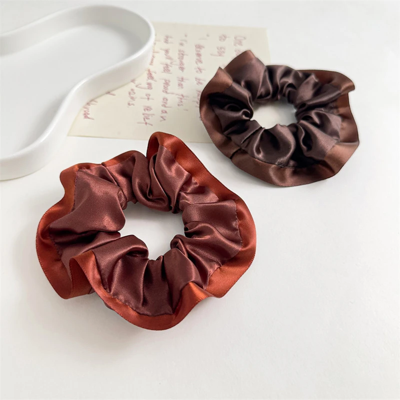 Hair Silk Korea Ruffles Scrunchies Elastics Hair Band Solid Color Hair Ties Rubber Bands Satin Ponytail Holder Hair accessories smile