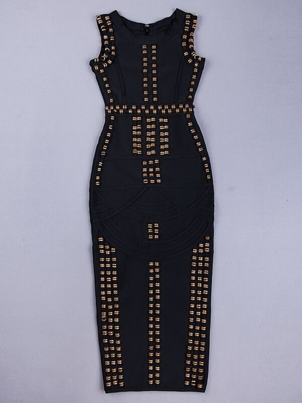 Top Quality White Black Beading Sexy Fashion Rayon Bandage Skirt Cocktail Party Bodycon dress Fashion Slim Long Bandage Wrapped Hip Dress 210306