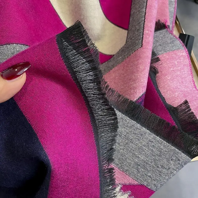 Shawl 2023 Floral Pashmina Warm Cashmere Scarf for Women Winter Thick Blanket Bufanda Female Wrap Bandana Echarpe Poncho smile