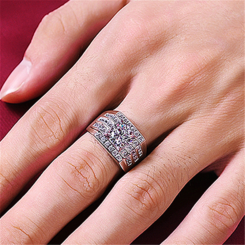 Pave Moissanite Engagement Ring - Sterg Sier, 3-Row, Drop Shipping