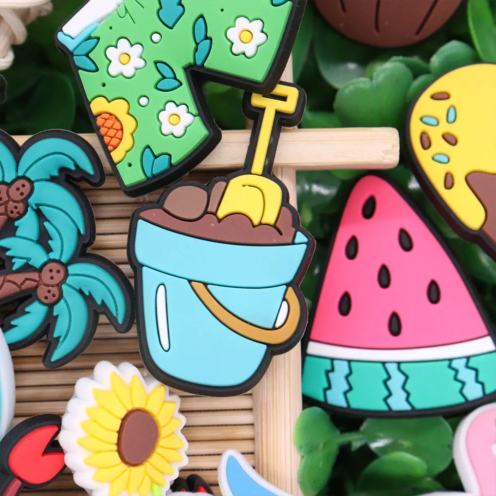 1-20Pcs PVC Welcome Summer Crab Hat Coconut Fruit Sandals Shoe Buckle Charms Kids Decorations new DIY 2025 Holiday Gift