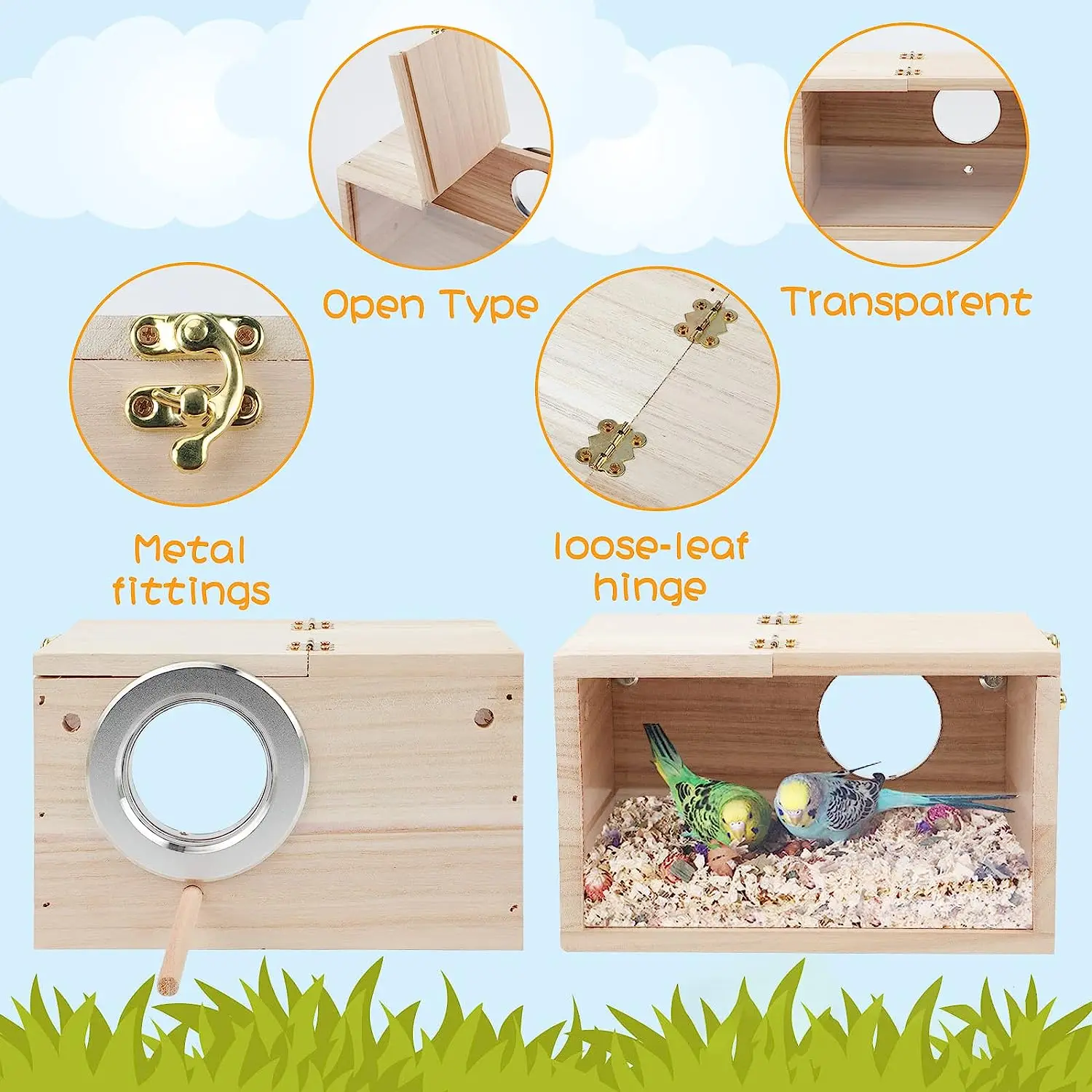 Transparent Design Parakeet atiel Bird House Nest new Easy to 2025 Clean Parrot House Smooth Edges Parakeet Nesting Box Bird Supplie