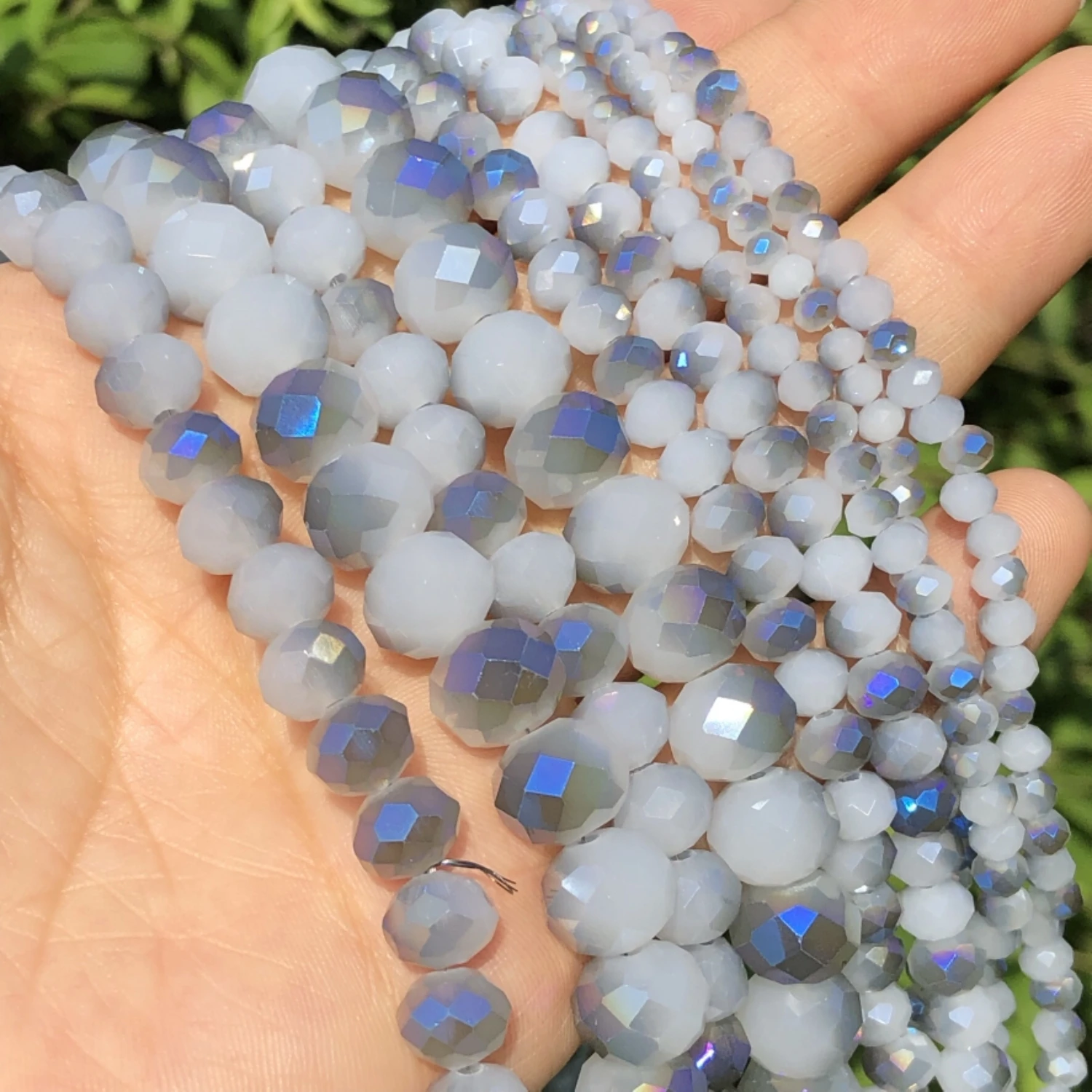 Wholesale White Jades AB Blue Rondelle Austria Crystal Glass Flat Round Loose Beads For Jewelry Making DIY Accessories Earrings