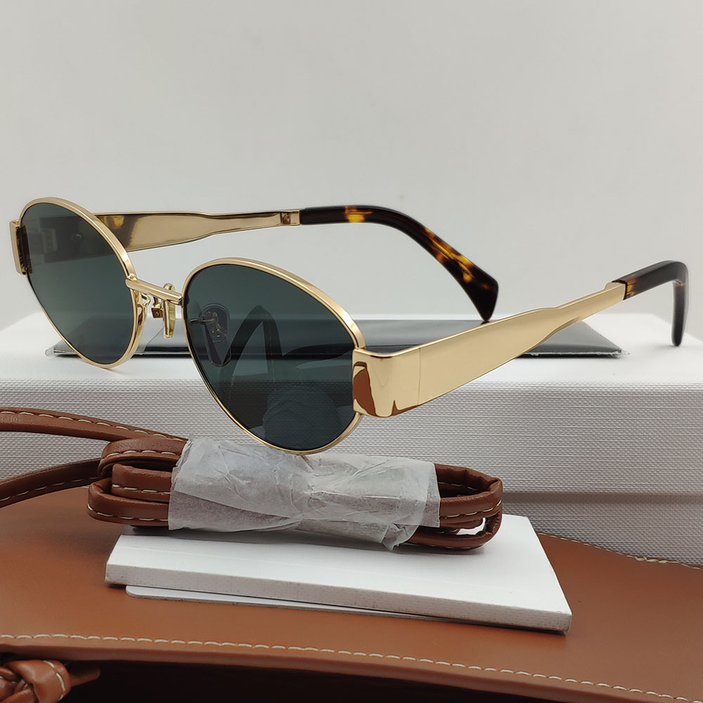 Oval Party Small Shades Gold Metal Frame Sunglasses For Women Aesthetic Brand Designer Unisex Colored Summer Sun Glasses UV400