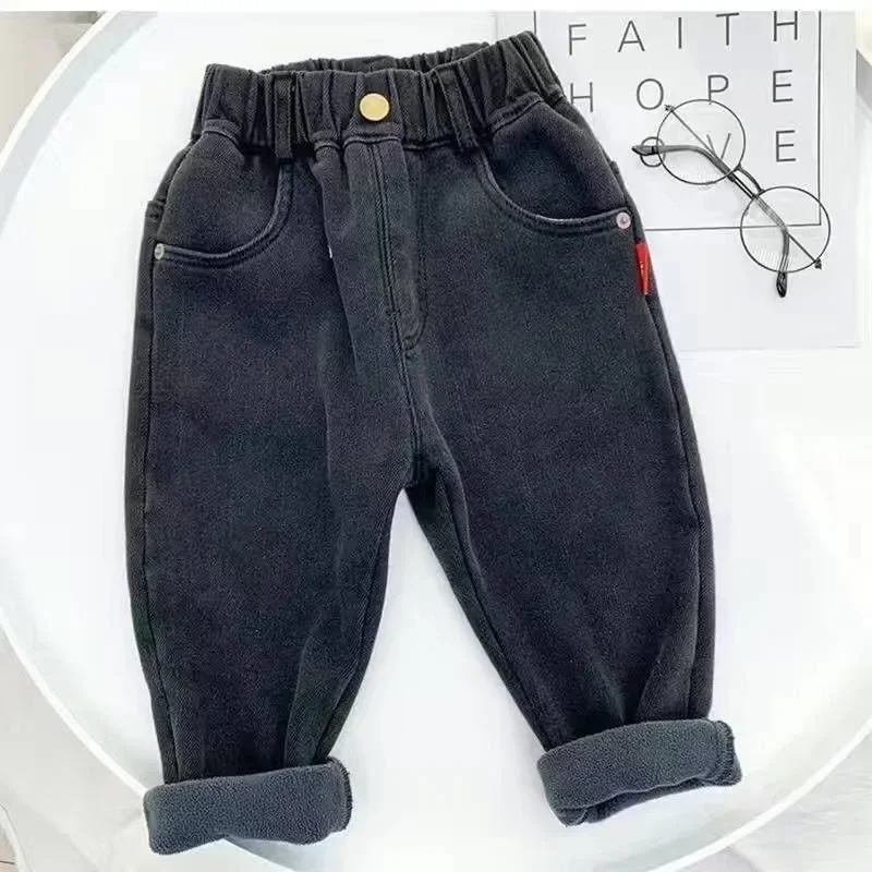 1-7 Yrs Boys Unisex Plus Fleece Winter Pants new for Kids Baby 2025 Thickening Warm Soft for Girl Children Stretch Fleece Jeans Pants
