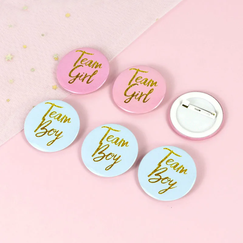 Birthday 12Pcs Boys Girls Badges ddmysmile Gender Reveal Pink Blue Team Boy Girl Tinplate Badge Baby Shower Kids Birthday Party Decoration Smile
