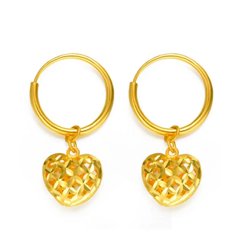 with shop 999 Gold real gold earrings fortune prosperous temperament gold earrings flower and leaf eardrop solid earrings smile