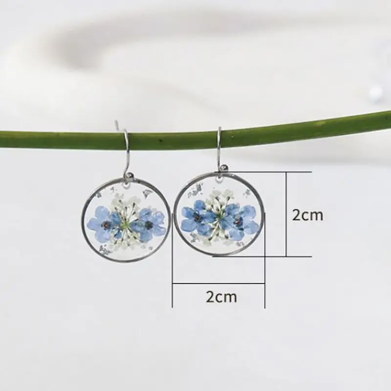 Unique Pressed Flower Earring Epoxy Resin Natural Flower Earrings Creative Women Statement Jewelry Elegant Round Earring 2024