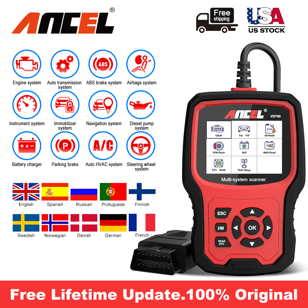 Ancel VD700 OBD 2025 Code Reader OBD2 All System Diagnostic new Tool Airbag ABS Oil TPMS TPMS Reset Auto Automotive Scanner