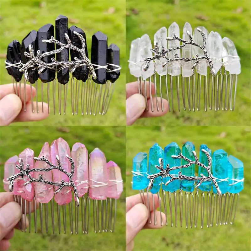 1PC Natural Crystal Quartz Branch Crown 2025 new Wicca Hair Clip