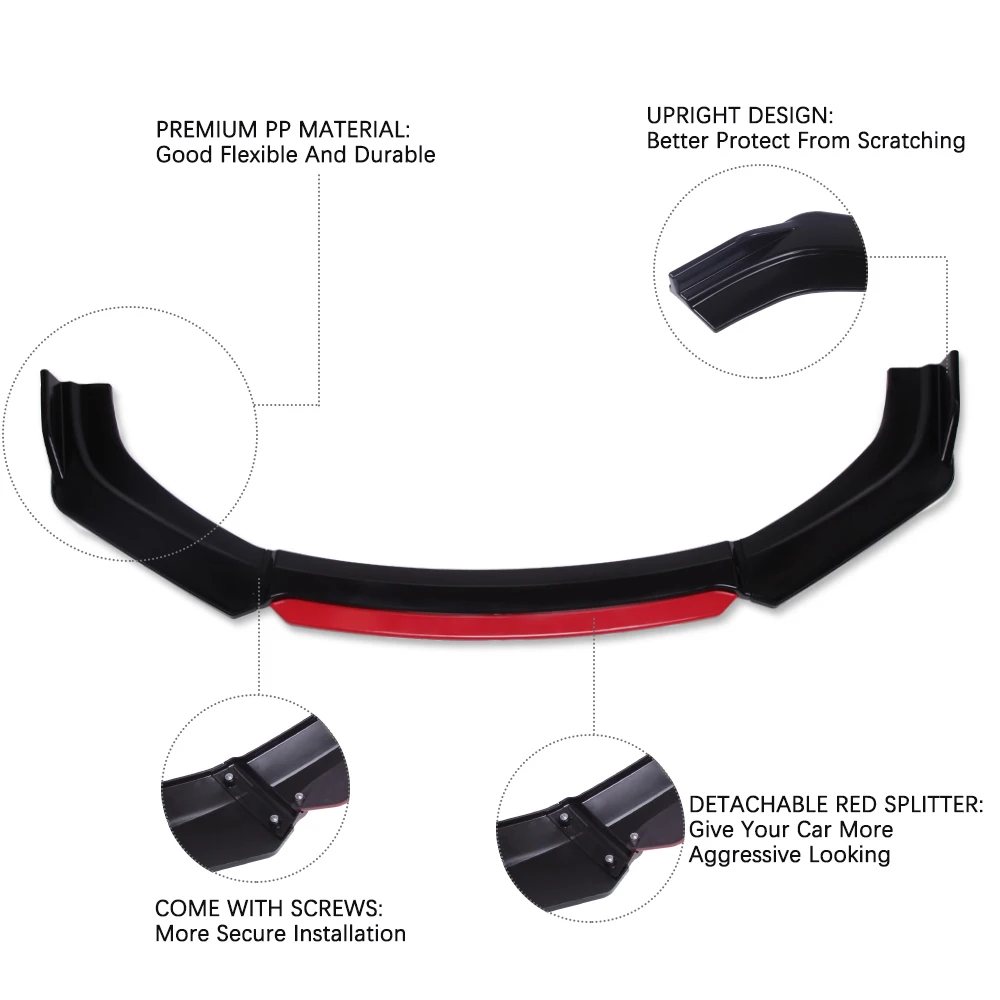 Car Front Bumper Lip Auto Chin Spoiler Splitter Diffuser Body Kits Scratch Trim Air Dam For Honda Accord 8th 2008-2010